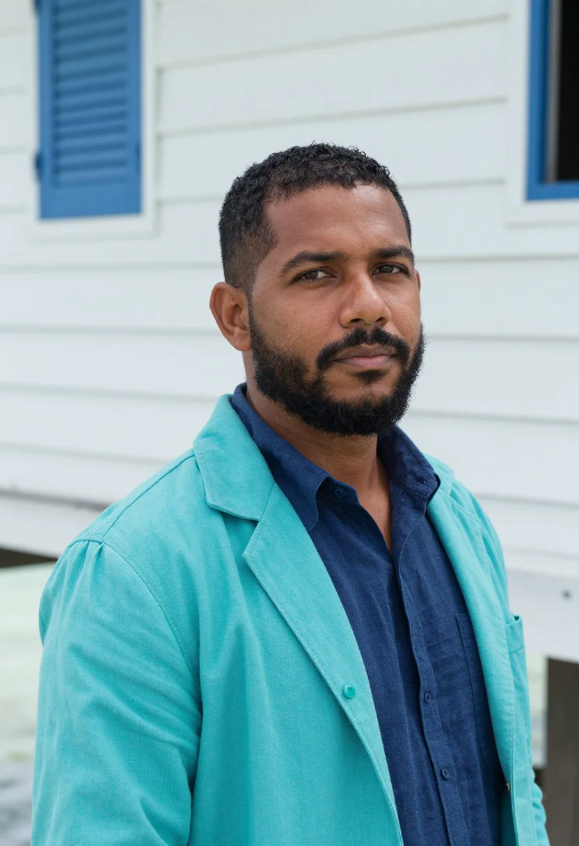 AI belize reef marine biologist blue hole sample — portrait of a man, a Belizean Creole marine biologist in his