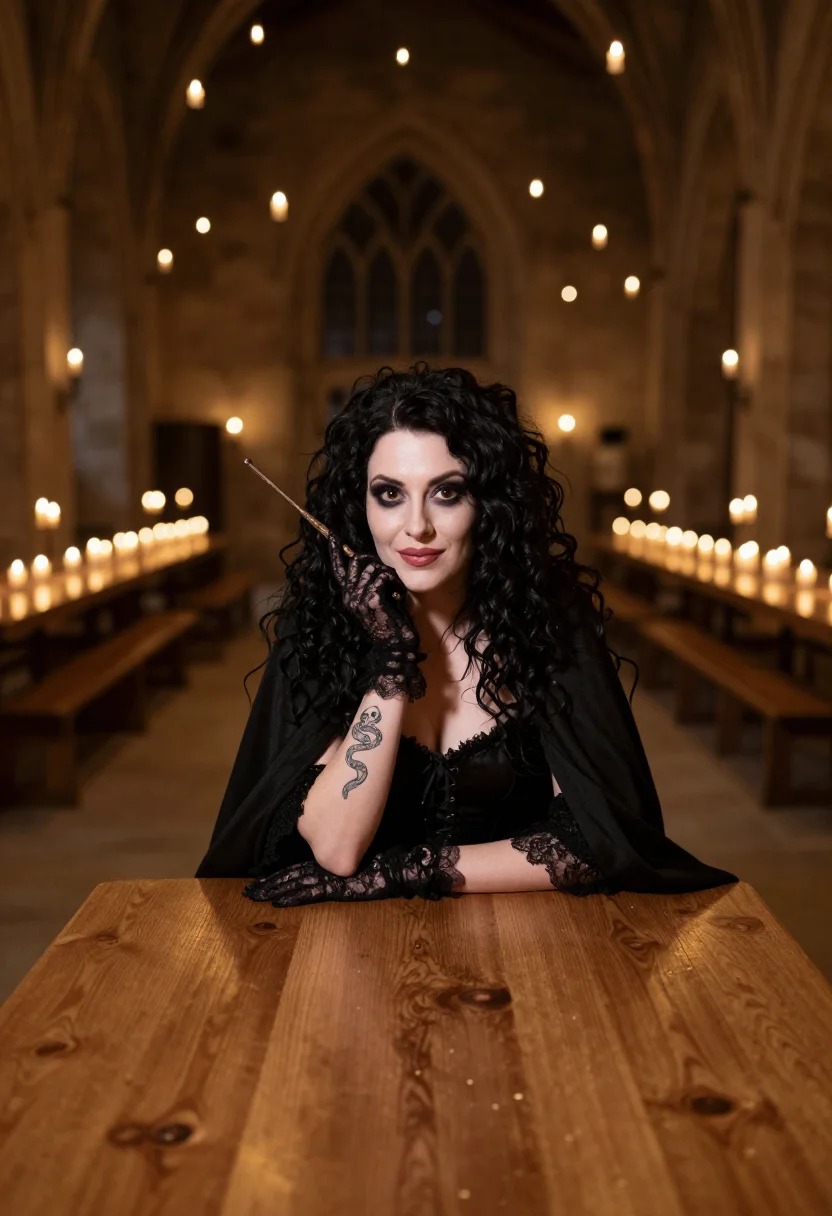 AI bellatrix lestrange sample — portrait of a woman, chest-up portrait of a Western-European