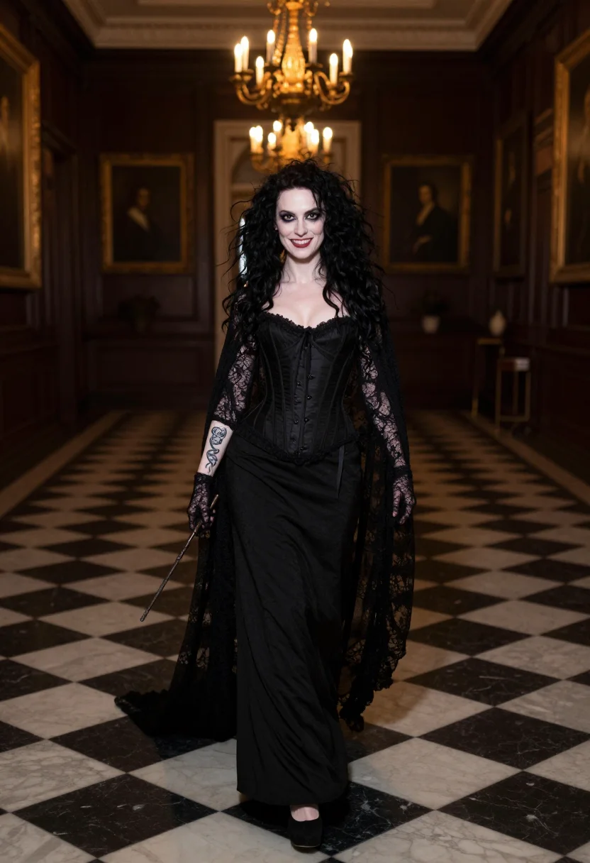 AI bellatrix lestrange sample — portrait of a woman, full-length portrait of a Western-Europ