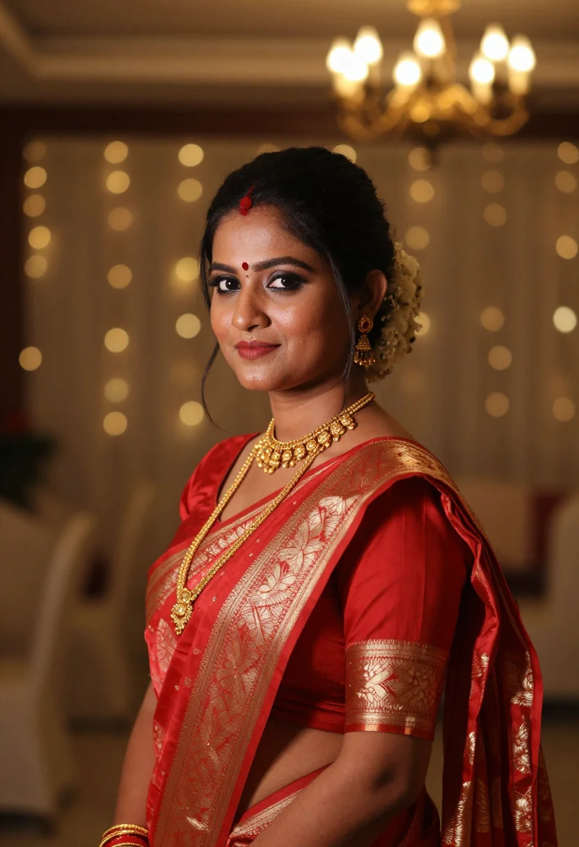 AI bengali sample — three-quarter reception bridal portrait of a Bengali South-A