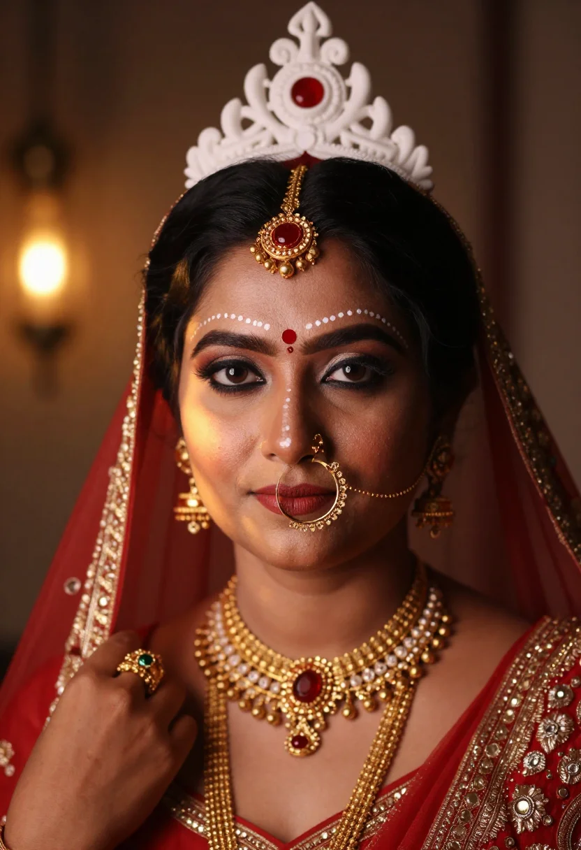 AI bengali sample — close head-and-shoulders bridal portrait of a Bengali South-