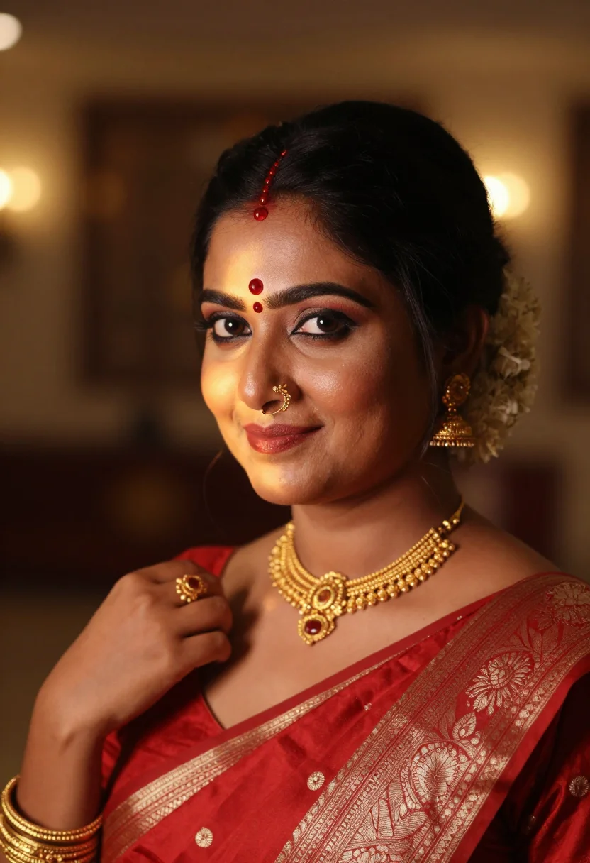 AI bengali sample — close head-and-shoulders reception portrait of a Bengali Sou