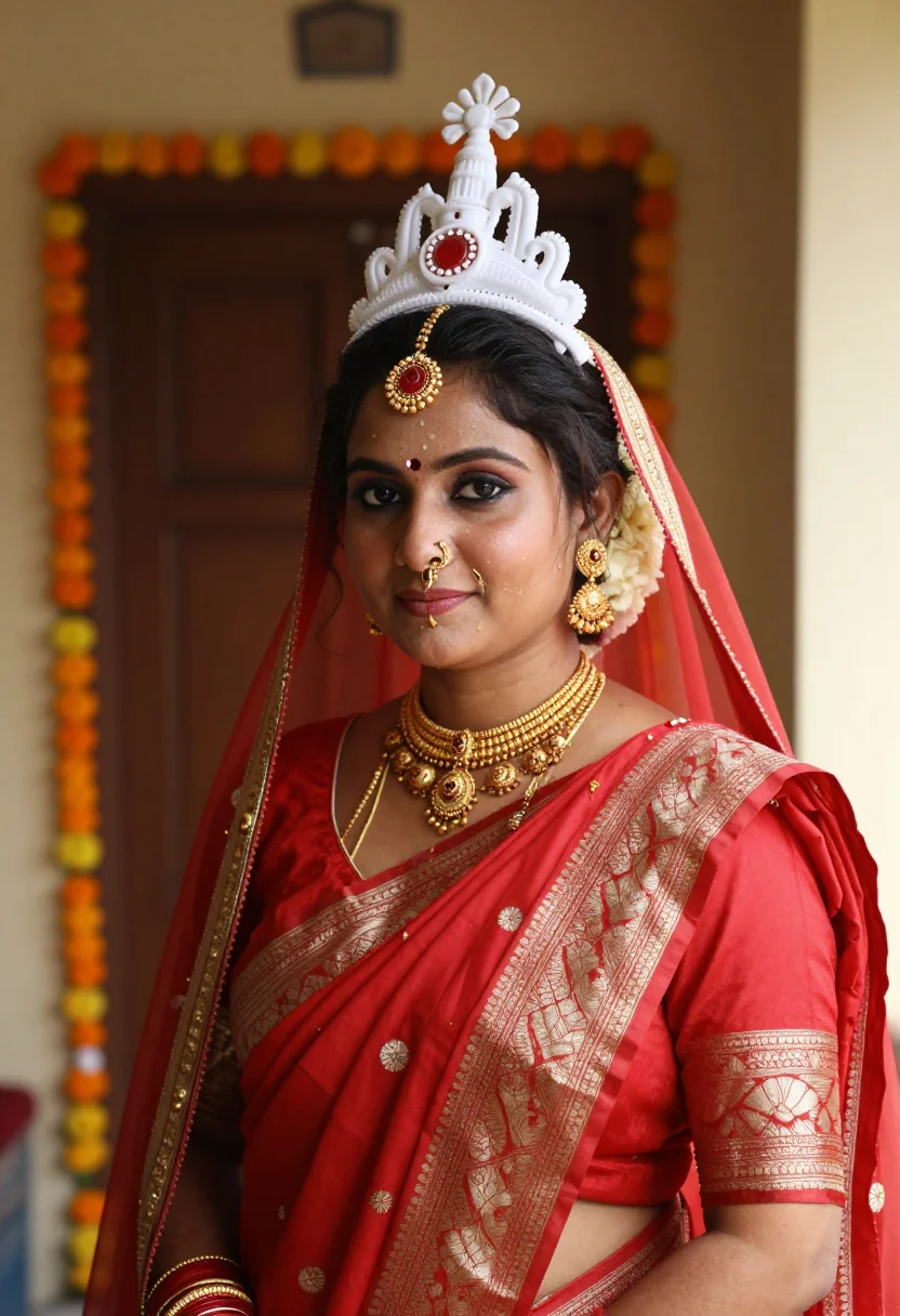 AI bengali sample — three-quarter bridal portrait of a Bengali South-Asian woman