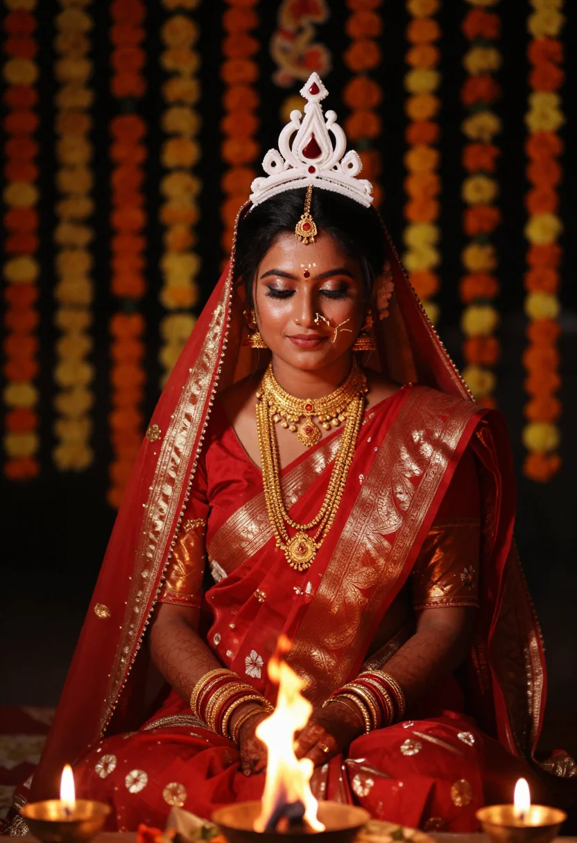 AI bengali sample — three-quarter bridal portrait of a Bengali South-Asian woman