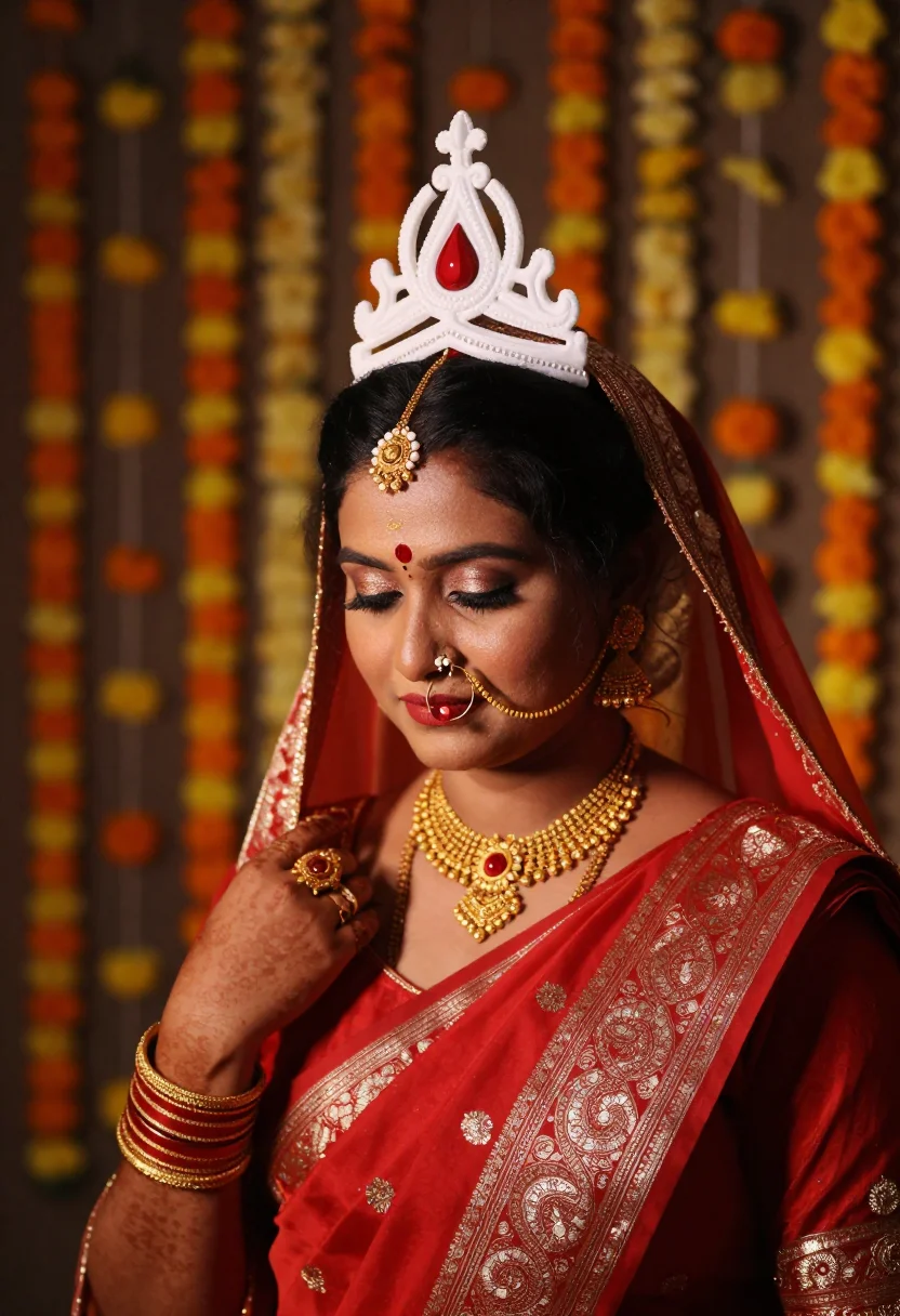 AI bengali sample — close three-quarter bridal portrait of a Bengali South-Asian