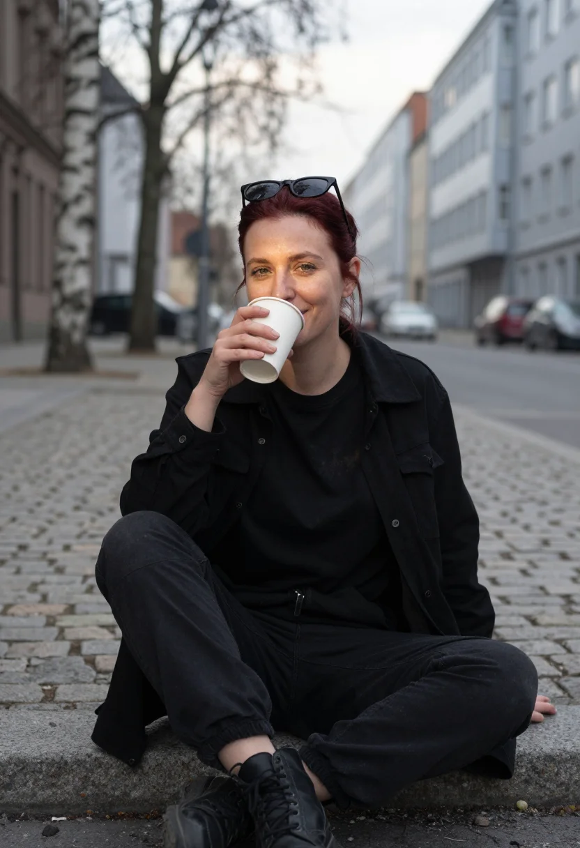 AI berghain queue sample — portrait of a clubgoer, chest-up portrait of a British woman