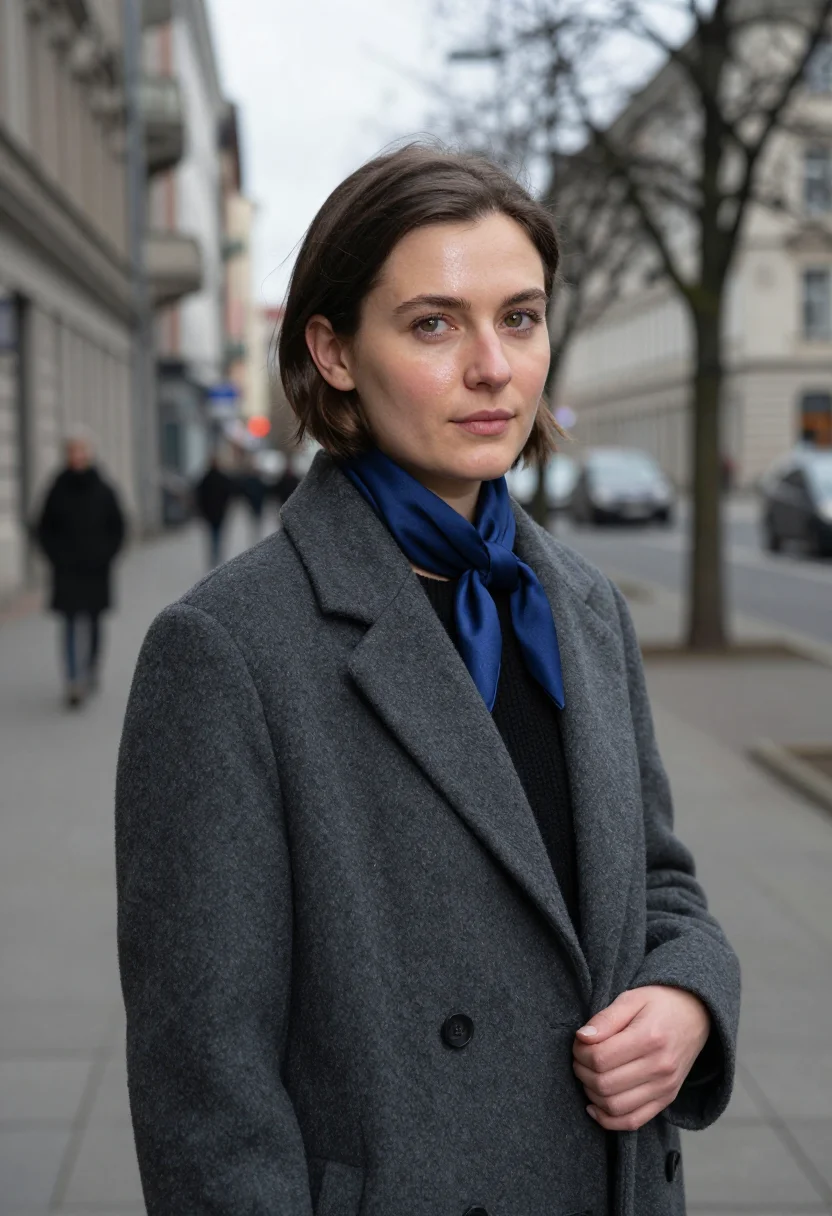 AI berlin gallerist anthracite cobalt sample — portrait of a gallerist, a Dutch woman in her late twenties