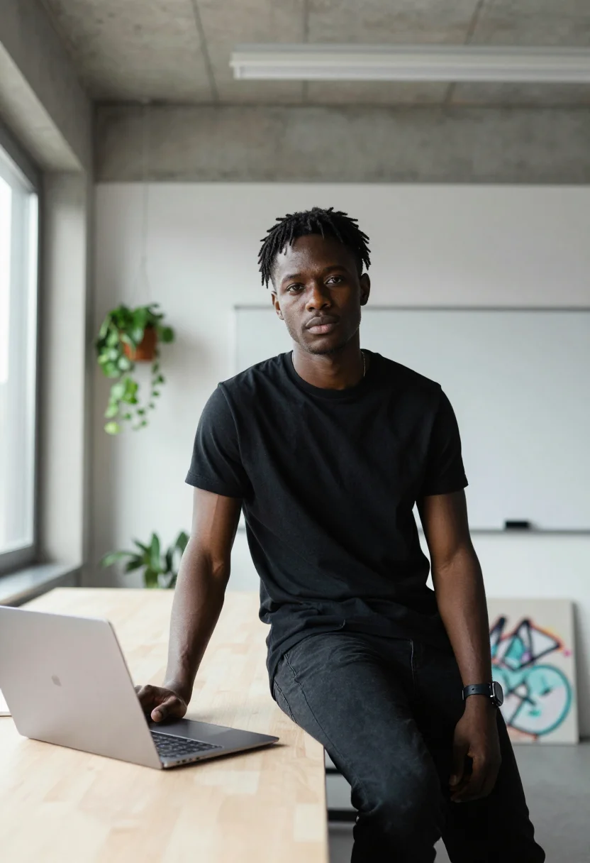 AI berlin mitte sample — half-length three-quarter portrait of a Black European man i