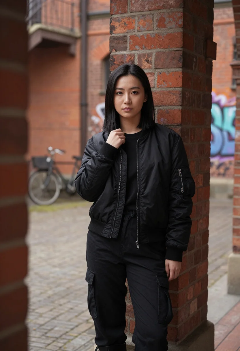 AI berlin mitte sample — half-length three-quarter portrait of an East-Asian woman in