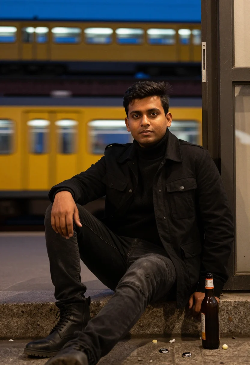 AI berlin mitte sample — half-length three-quarter portrait of a South-Asian man in h
