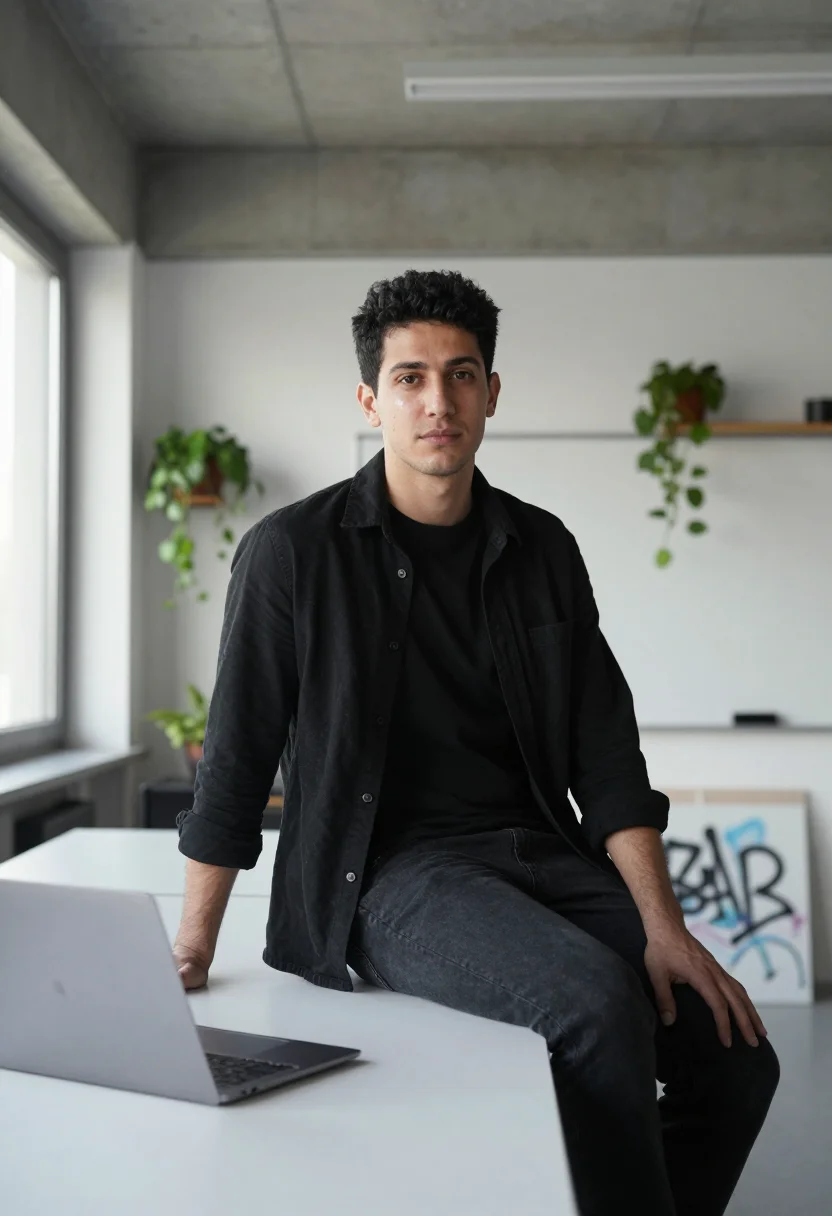 AI berlin mitte sample — half-length three-quarter portrait of a Turkish-German man i