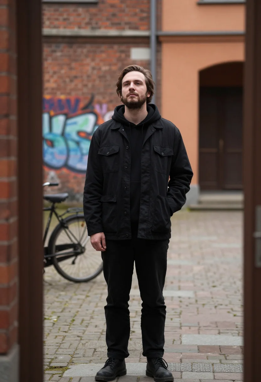 AI berlin mitte sample — half-length three-quarter portrait of a Western-European man