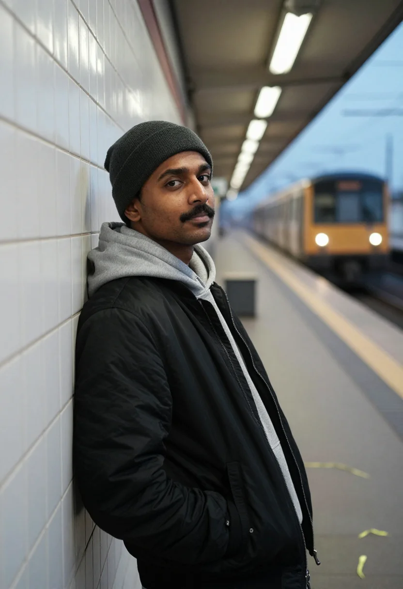 AI berlin silvester sample — portrait of a man, close chest-up portrait of a South-Asian
