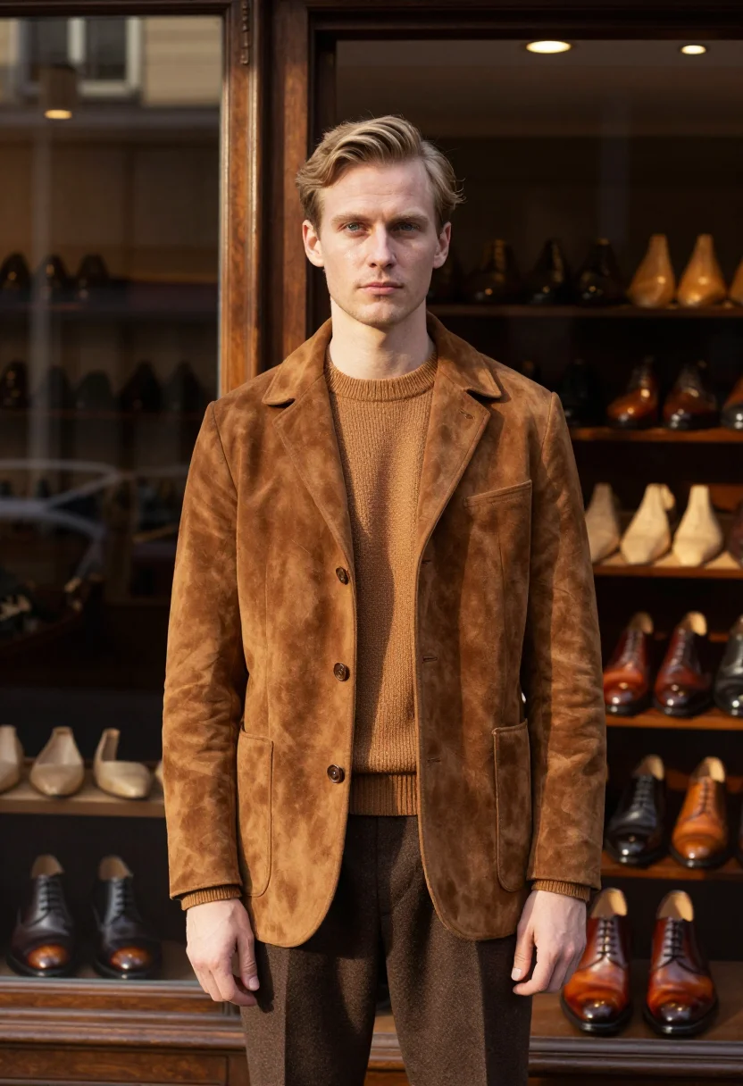 AI berluti venezia patina tobacco oxford men sample — portrait of a man, a Belgian man in his early thirties with