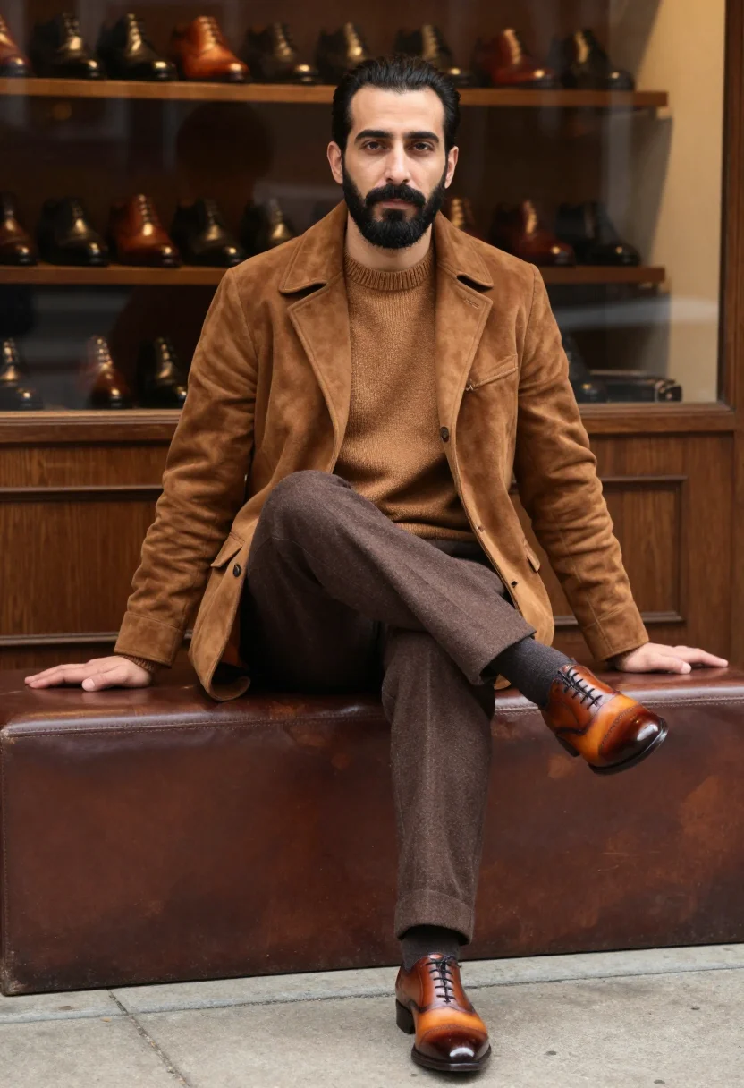 AI berluti venezia patina tobacco oxford men sample — portrait of a man, a French man of Lebanese descent in his m