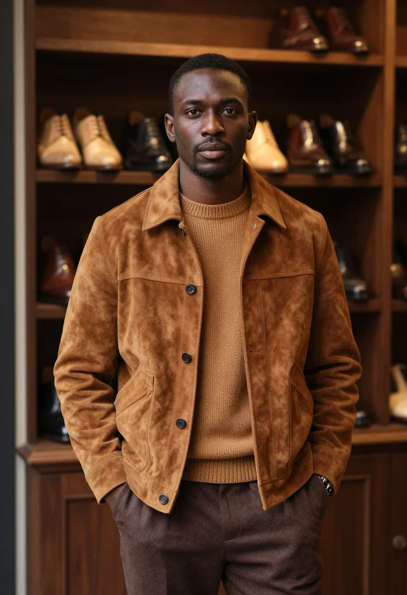 AI berluti venezia patina tobacco oxford men sample — portrait of a man, a French man of Martinican descent in his