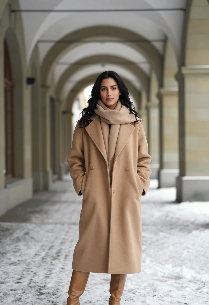 AI bern arcades snow sandstone sample — portrait of a woman, framed full-length from the crown to th