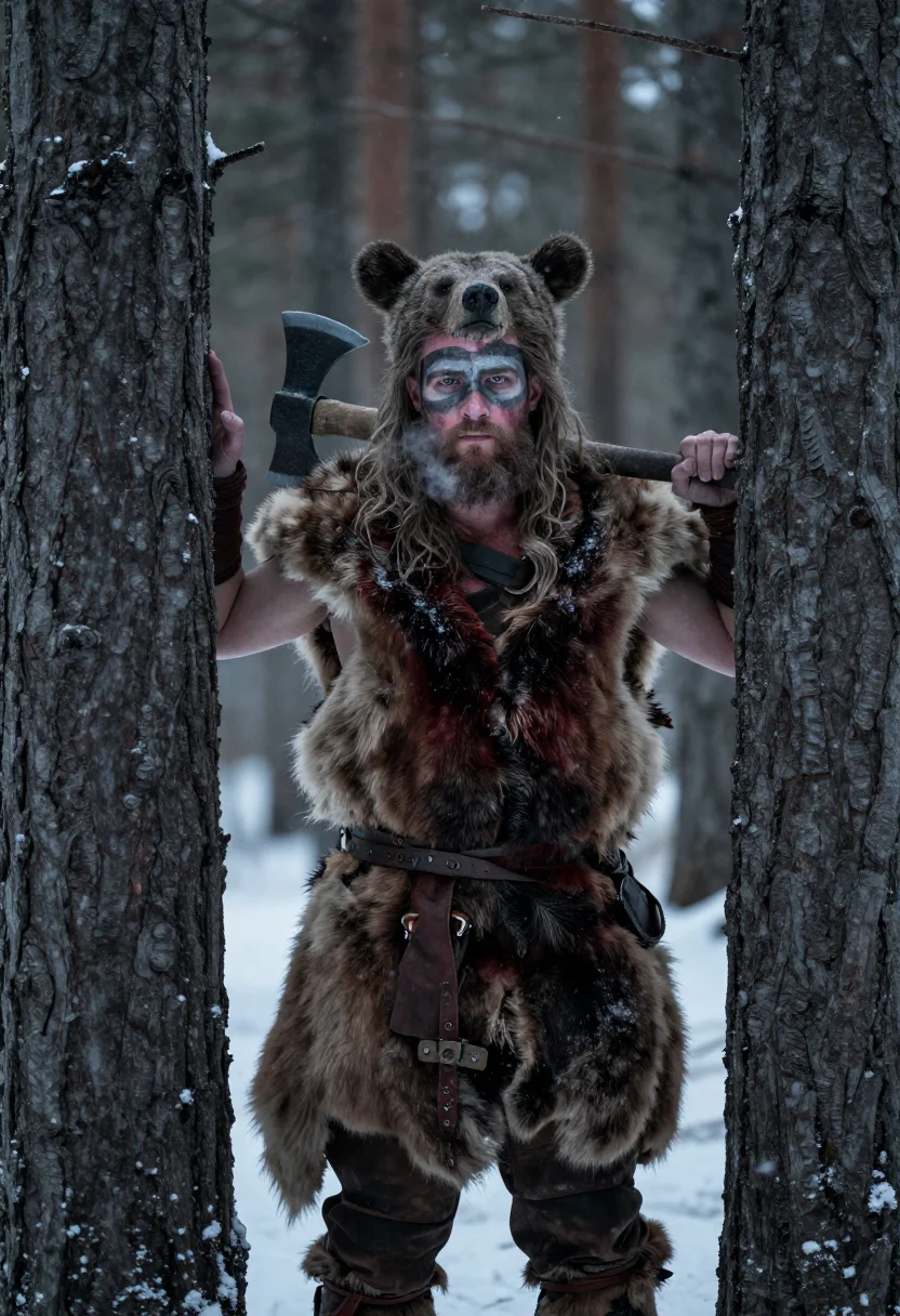 AI berserker sample — portrait of a man, chest-up portrait of a Norse man in his e