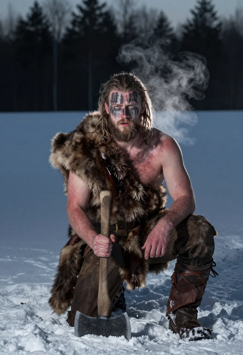 AI berserker sample — portrait of a man, chest-up portrait of a Norse man in his e