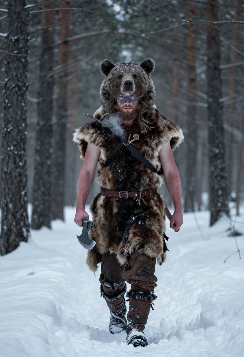 AI berserker sample — portrait of a man, low three-quarter-length portrait of a No