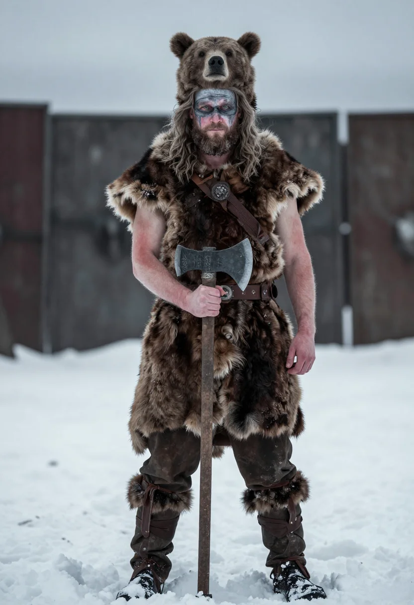 AI berserker sample — portrait of a man, chest-up portrait of a Norse man in his e