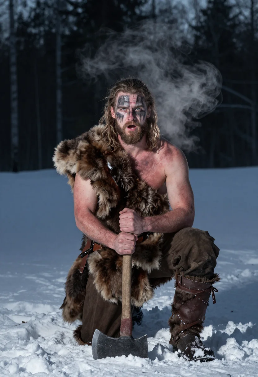 AI berserker sample — portrait of a man, three-quarter-length portrait of a Norse