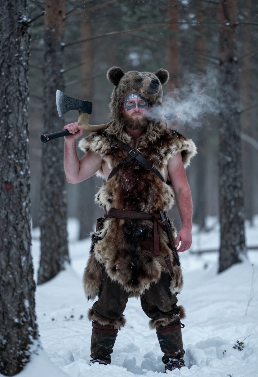 AI berserker sample — portrait of a man, three-quarter-length portrait of a Norse