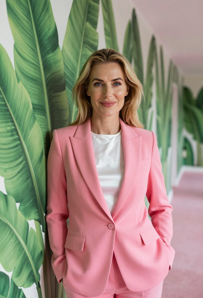 AI beverly hills dentist pink palm sample — portrait of a woman, framed half-length from the head to the