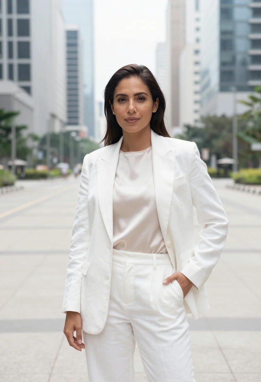 AI bgc tech executive glass white sample — portrait of a woman, a technology executive in her early for