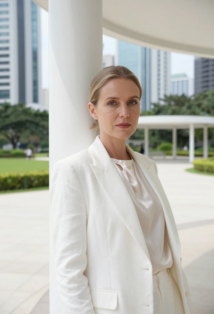 AI bgc tech executive glass white sample — portrait of a woman, a technology executive in her early for