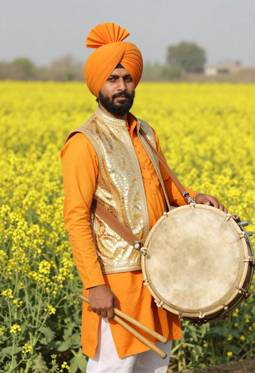 AI bhangra dhol sample — portrait of a man, half-length portrait of a Punjabi man in