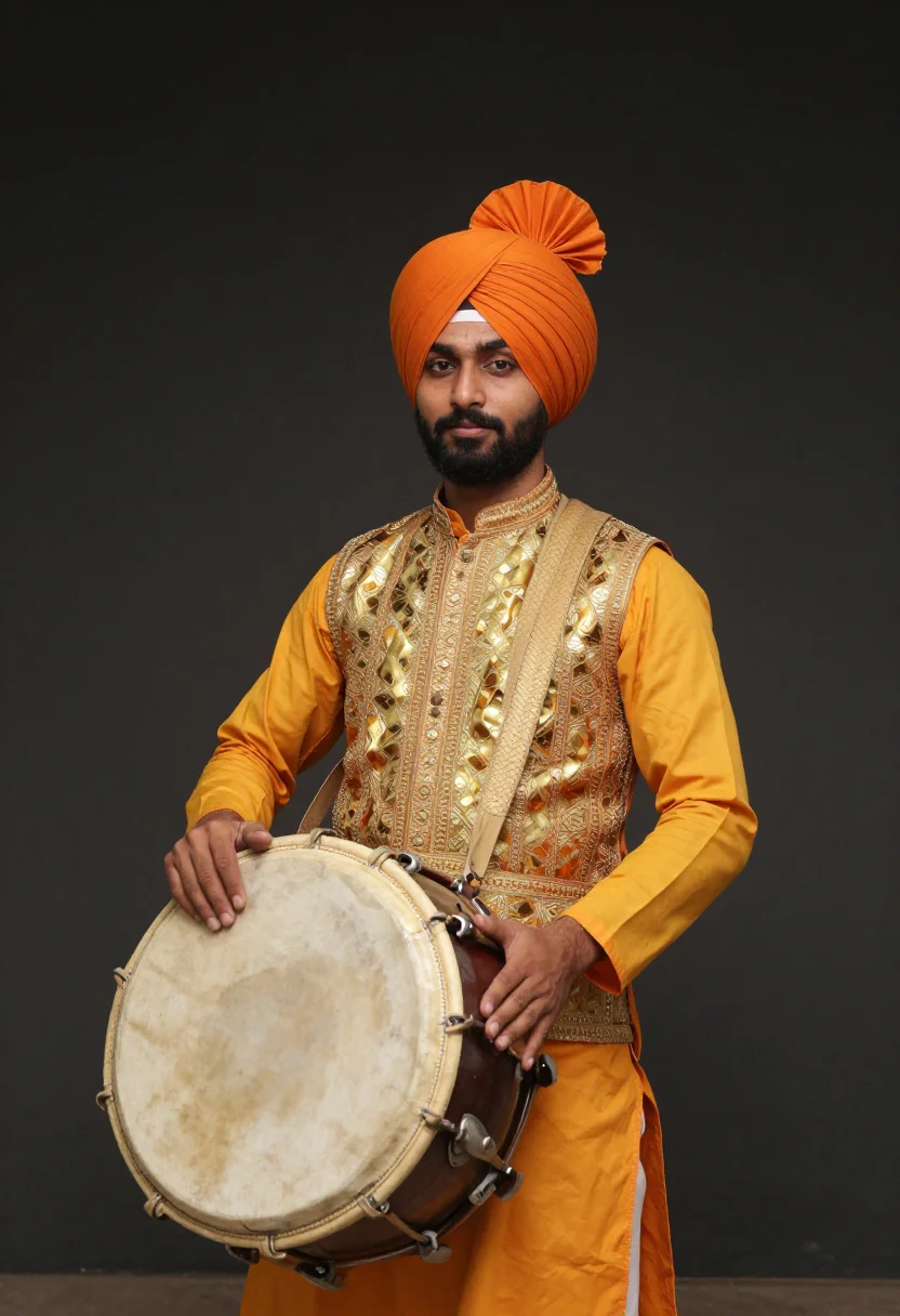 AI bhangra dhol sample — portrait of a man, half-length portrait of a Punjabi man in