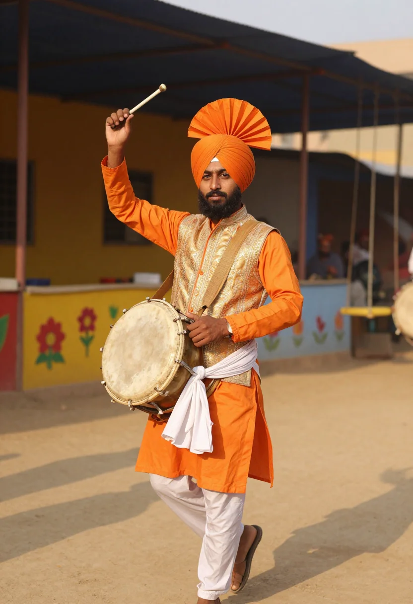 AI bhangra dhol sample — portrait of a man, half-length portrait of a Punjabi man in