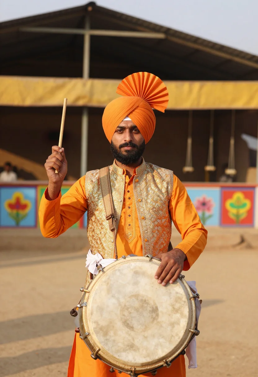 AI bhangra dhol sample — portrait of a man, chest-up portrait of a Punjabi man in his