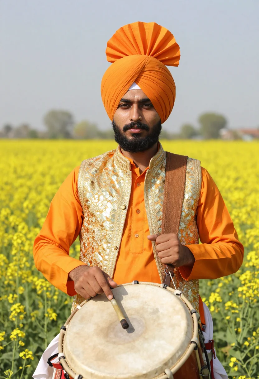 AI bhangra dhol sample — portrait of a man, chest-up portrait of a Punjabi man in his