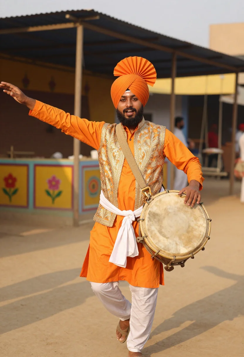 AI bhangra dhol sample — portrait of a man, three-quarter-length portrait of a Punjab