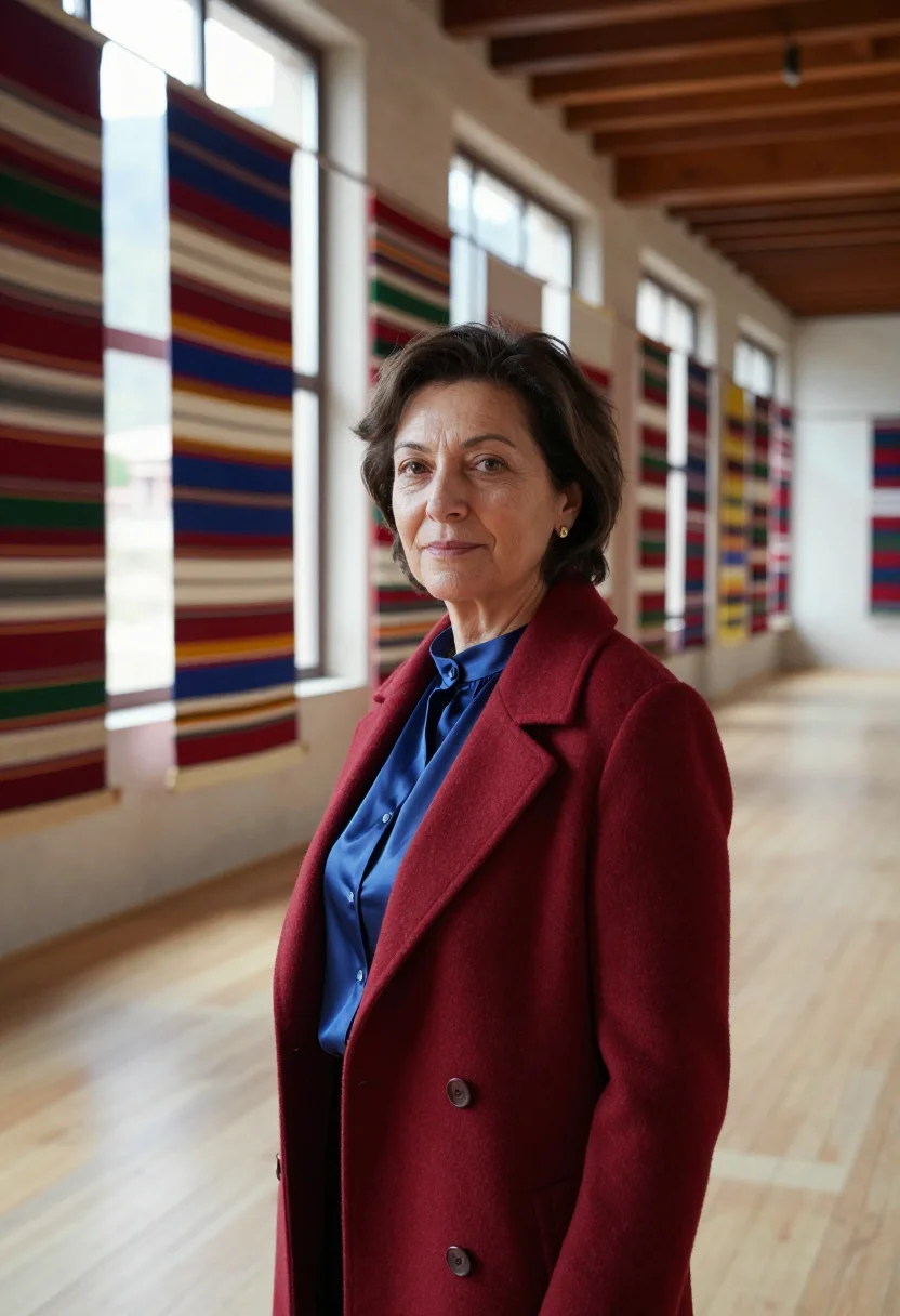 AI bhutan textile director woven palette sample — portrait of a woman, an Italian museum director in her late