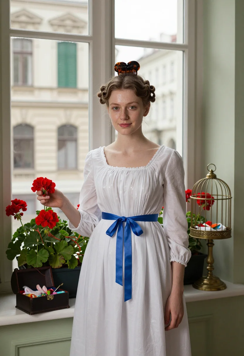 AI biedermeier fraulein sample — portrait of a woman, half-length portrait of a Viennese woma