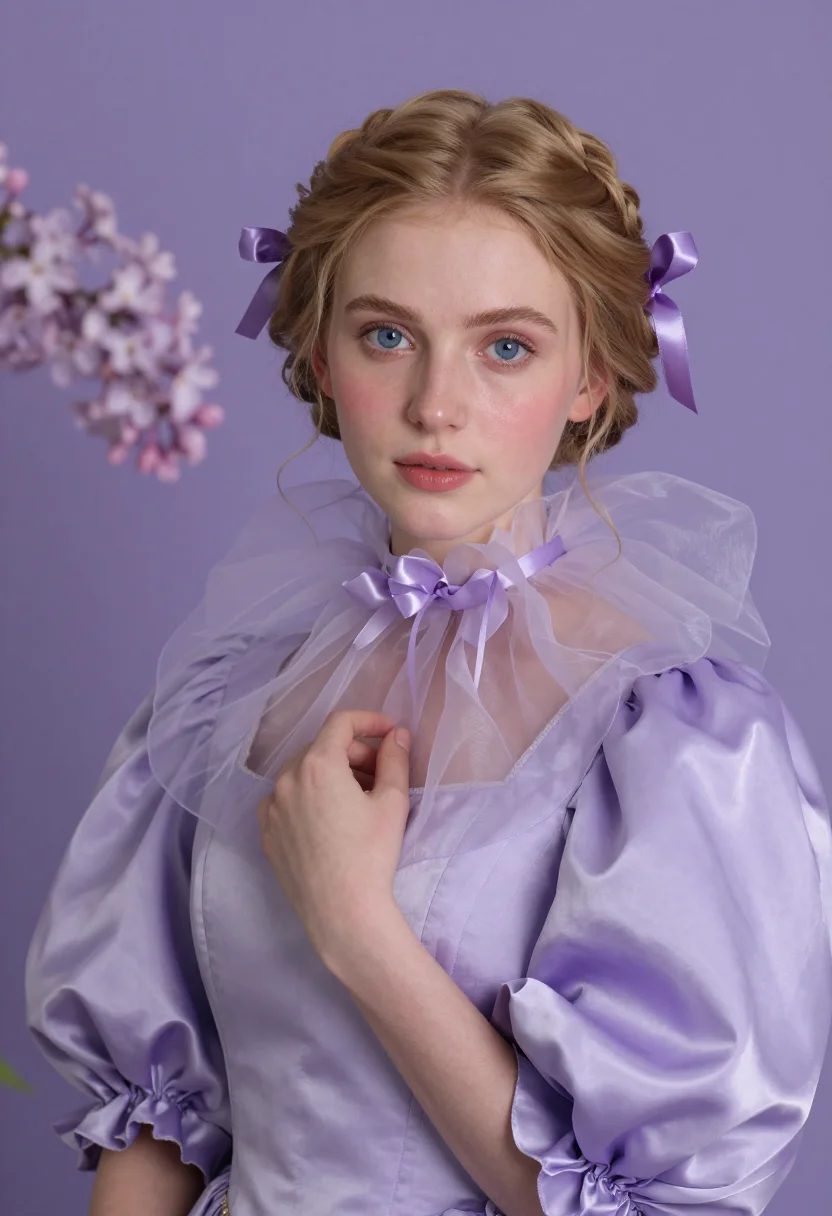 AI biedermeier lilas sample — portrait of a woman, close head-and-shoulders portrait of a