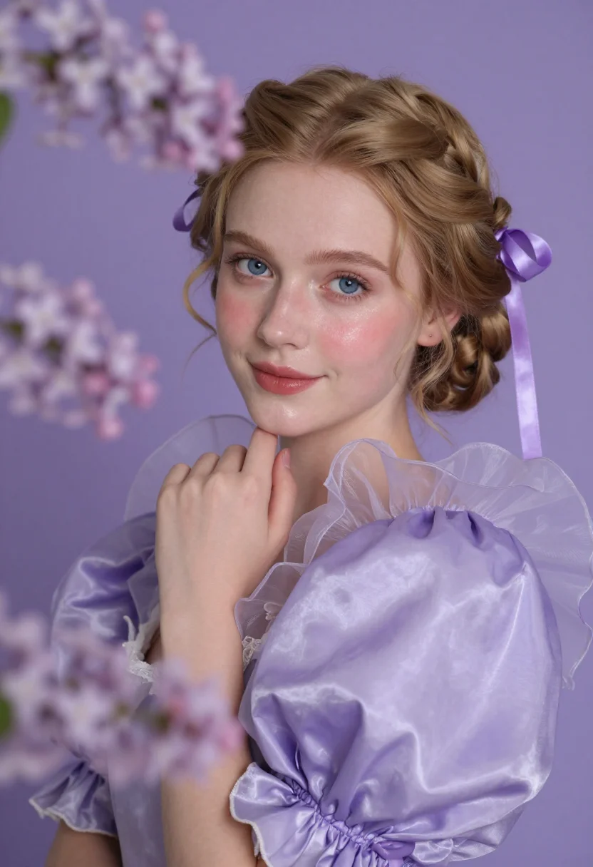 AI biedermeier lilas sample — portrait of a woman, very close head-and-shoulders portrait