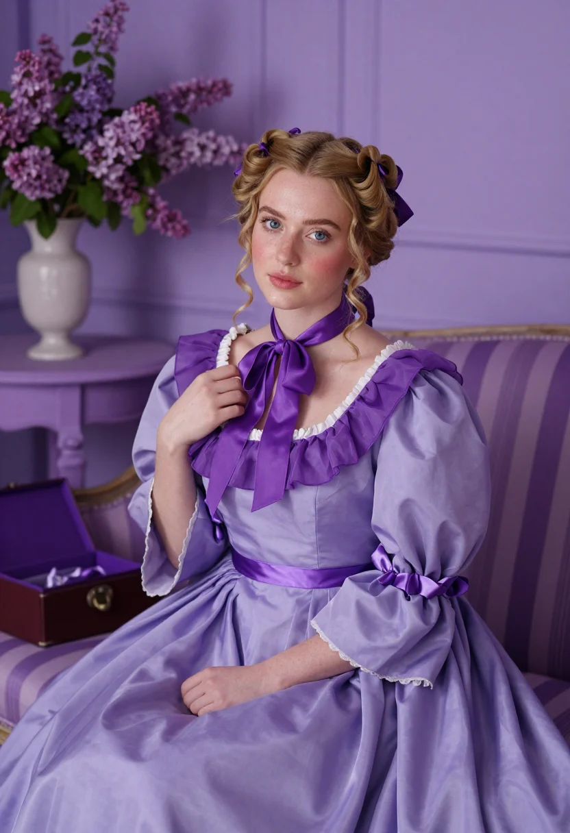 AI biedermeier lilas sample — portrait of a woman, close head-and-bust portrait of a young