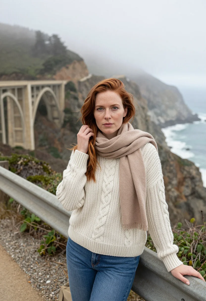 AI big sur sample — portrait of a woman, three-quarter close portrait of a Weste
