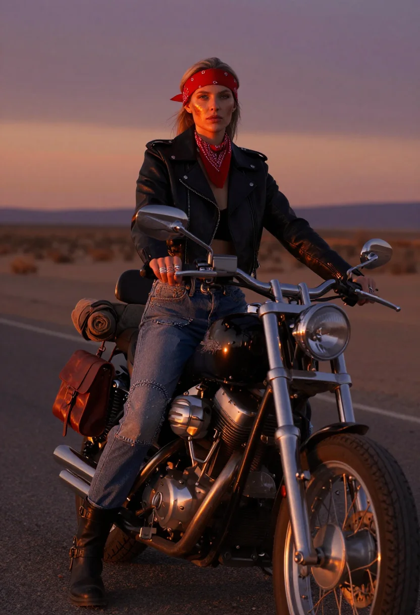 AI biker queen sample — portrait of a woman, three-quarter-length portrait of a Nort