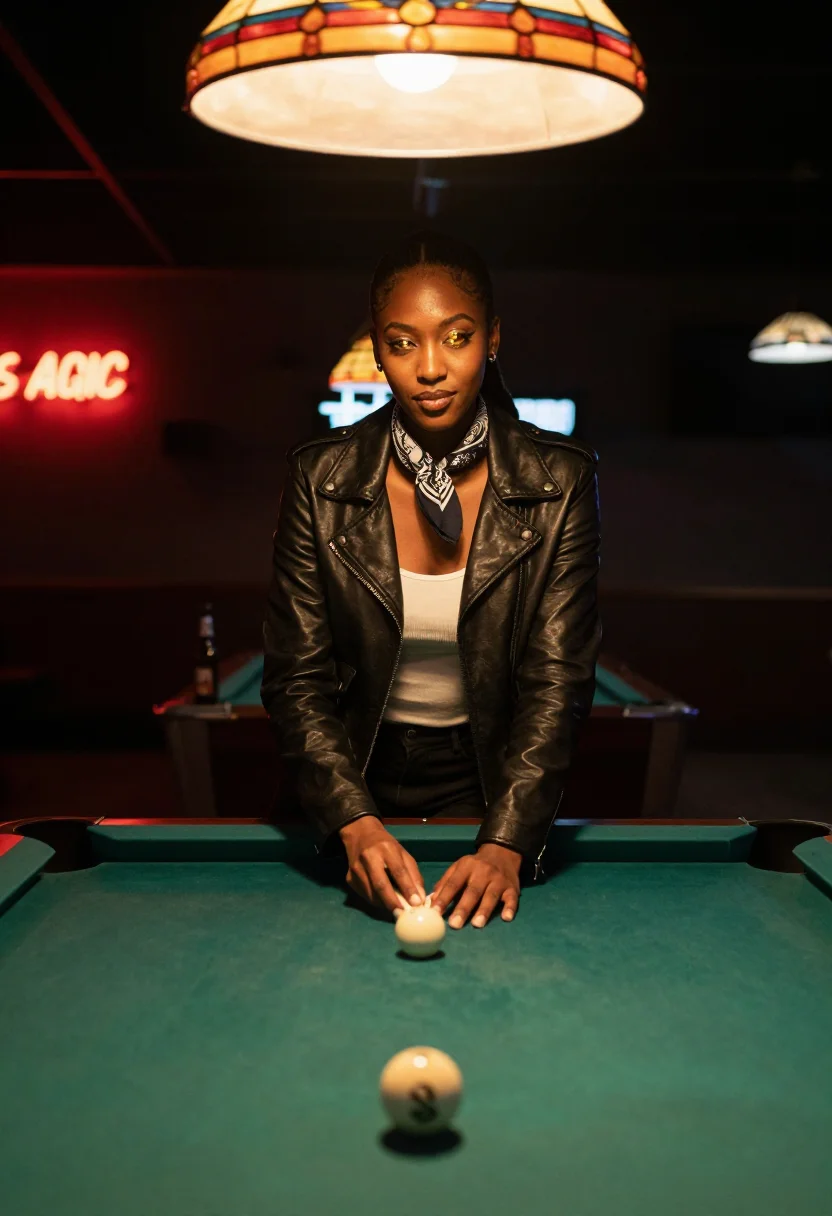 AI biker queen sample — portrait of a woman, waist-up portrait of a Black woman in h