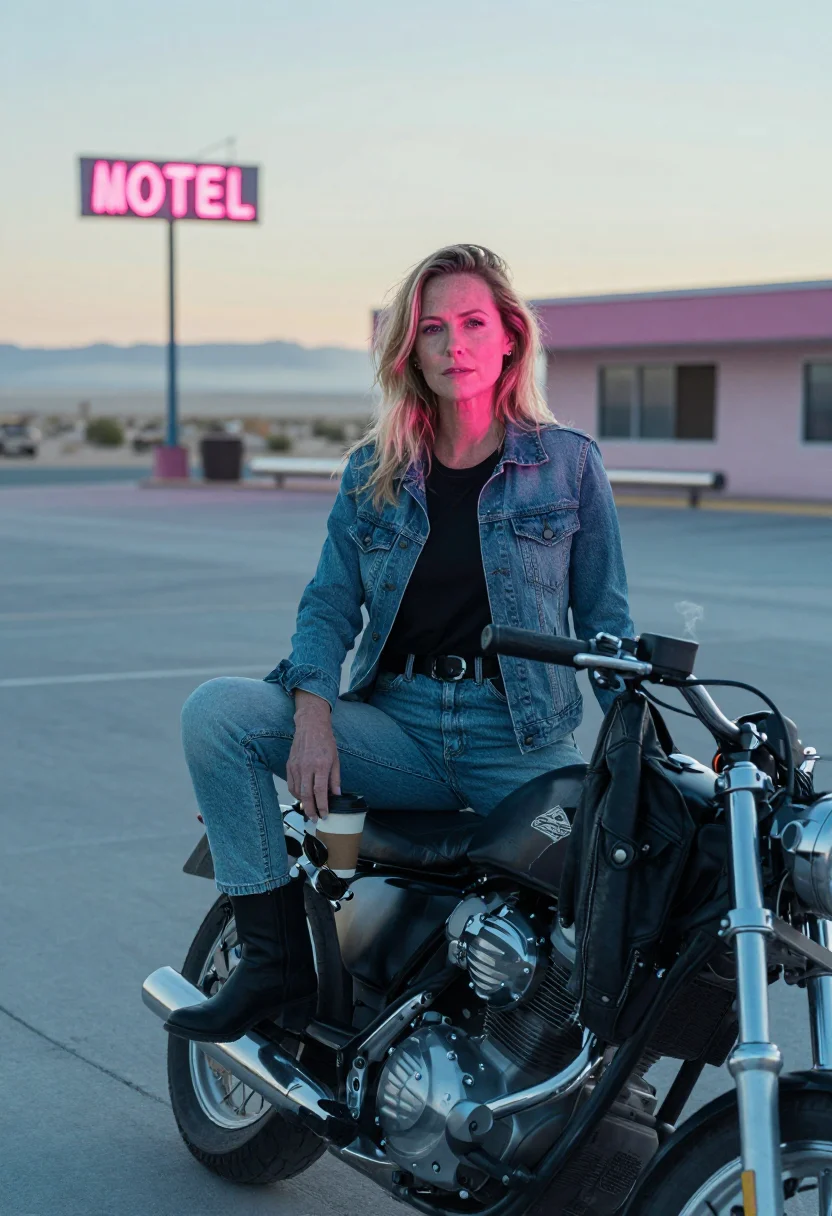 AI biker queen sample — portrait of a woman, three-quarter-length portrait of a whit