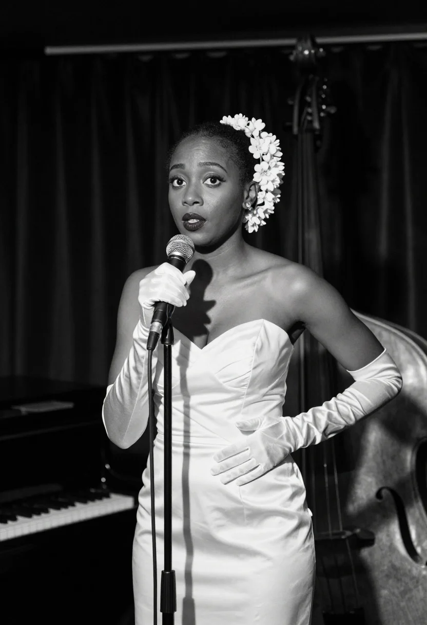 AI billie holiday sample — portrait of a woman, half-length portrait of a woman of Afri
