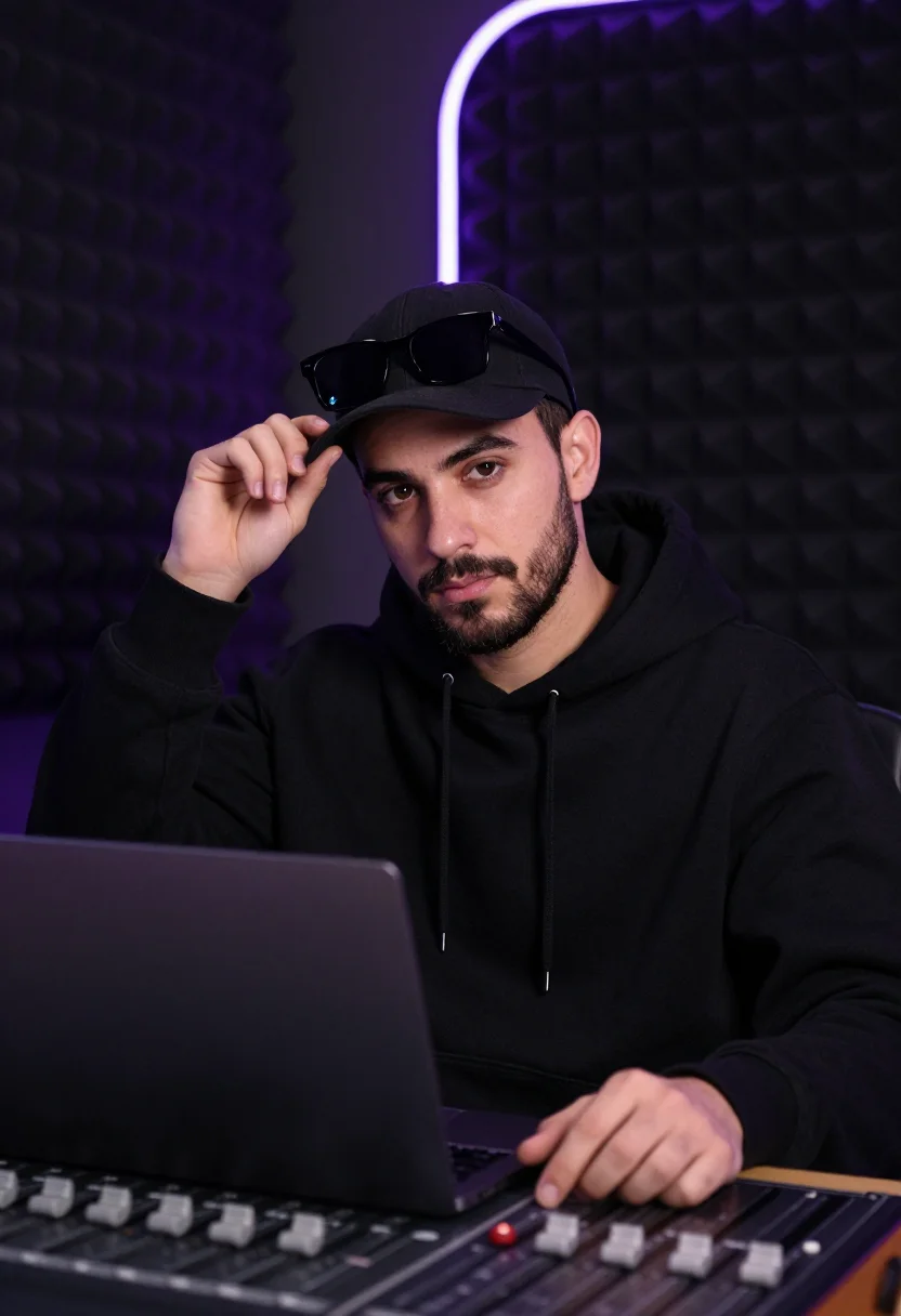 AI bizarrap session sample — portrait of a man, close half-length portrait of an Argentin