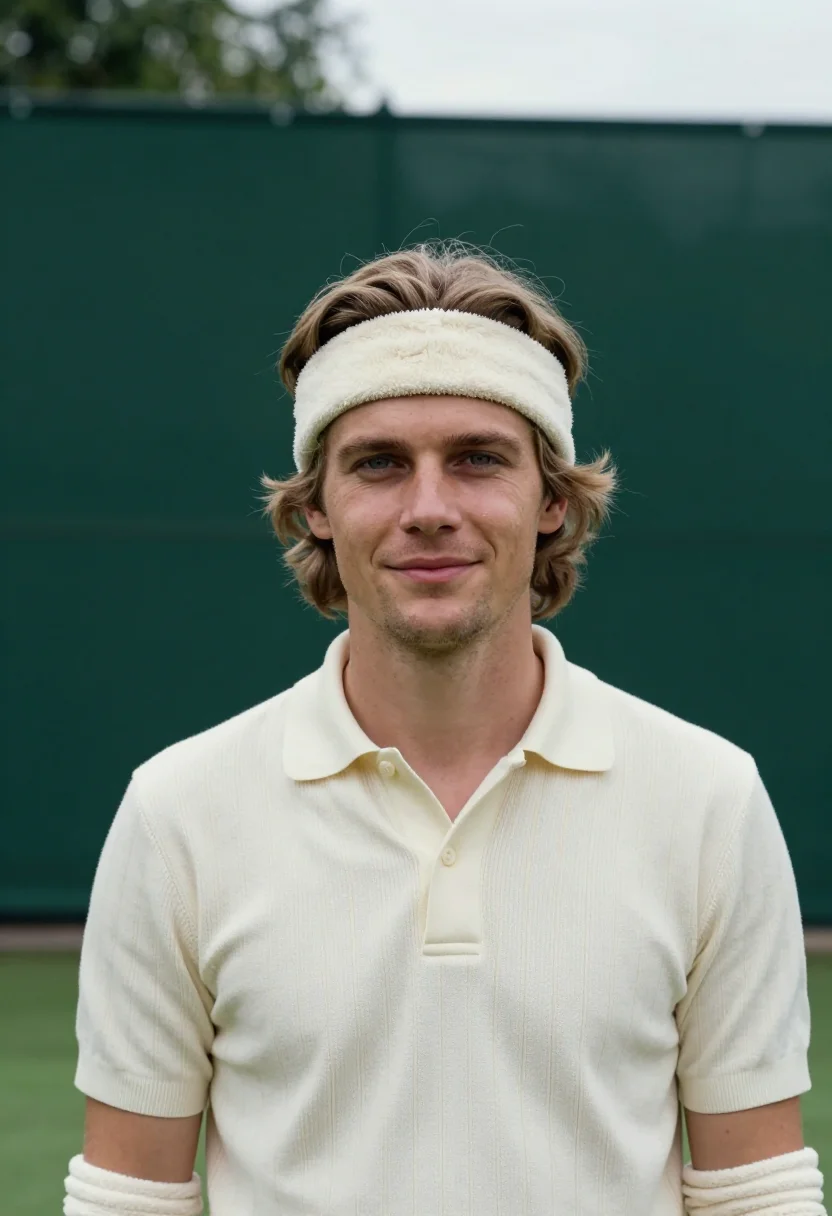 AI bjorn borg wimbledon 1980 pinstripe cream sample — portrait of a man, a Danish man in his late twenties with fa