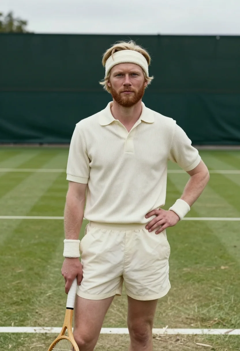 AI bjorn borg wimbledon 1980 pinstripe cream sample — portrait of a man, a Swedish man in his early thirties with