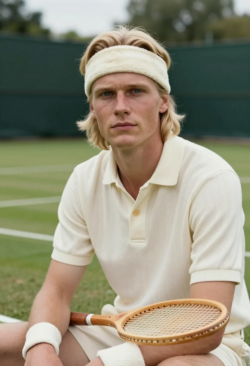 AI bjorn borg wimbledon 1980 pinstripe cream sample — portrait of a man, a Norwegian man in his late twenties with